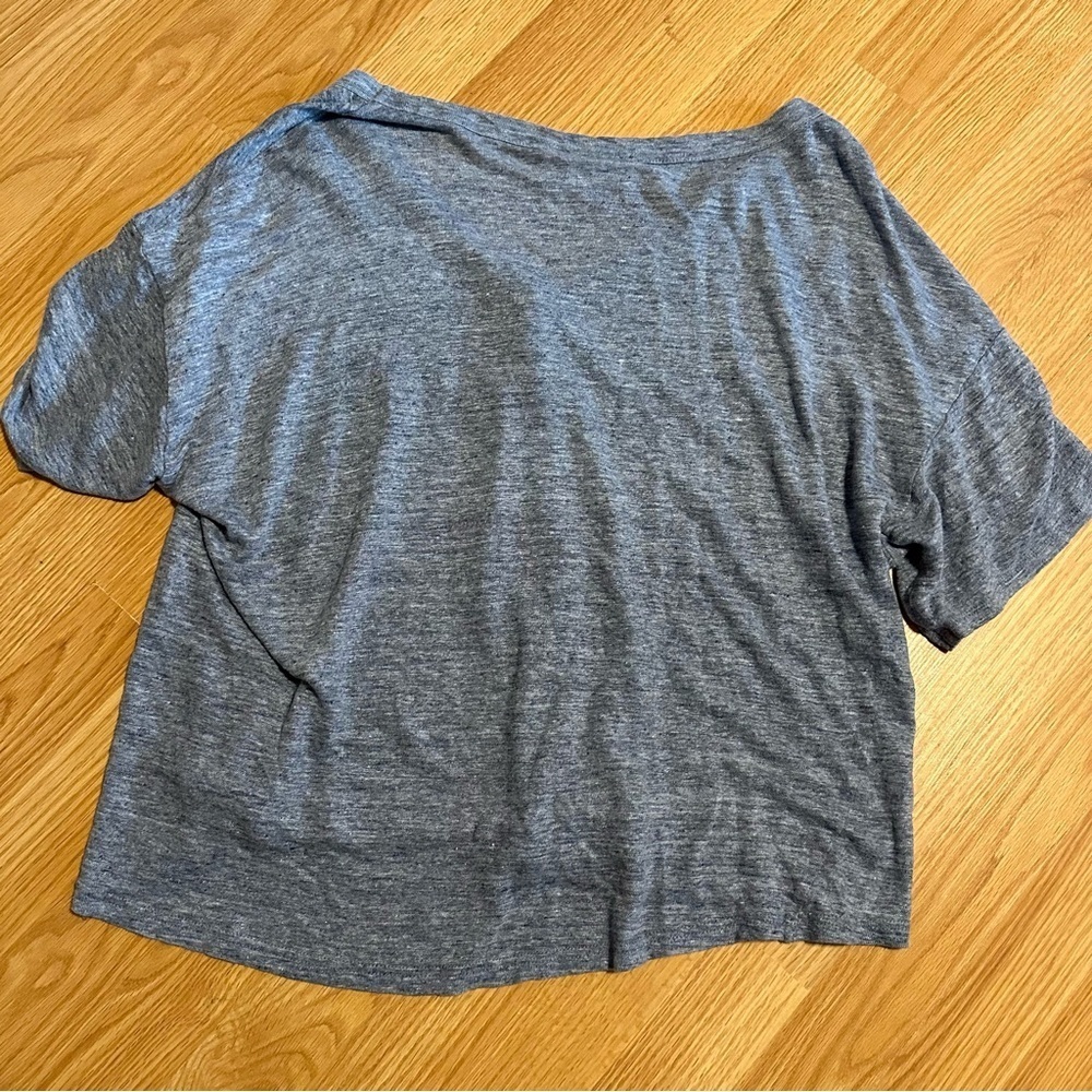 Halston 100% linen gray blue slub cotton feel button short sleeve baggy shirt L - Picture 7 of 7